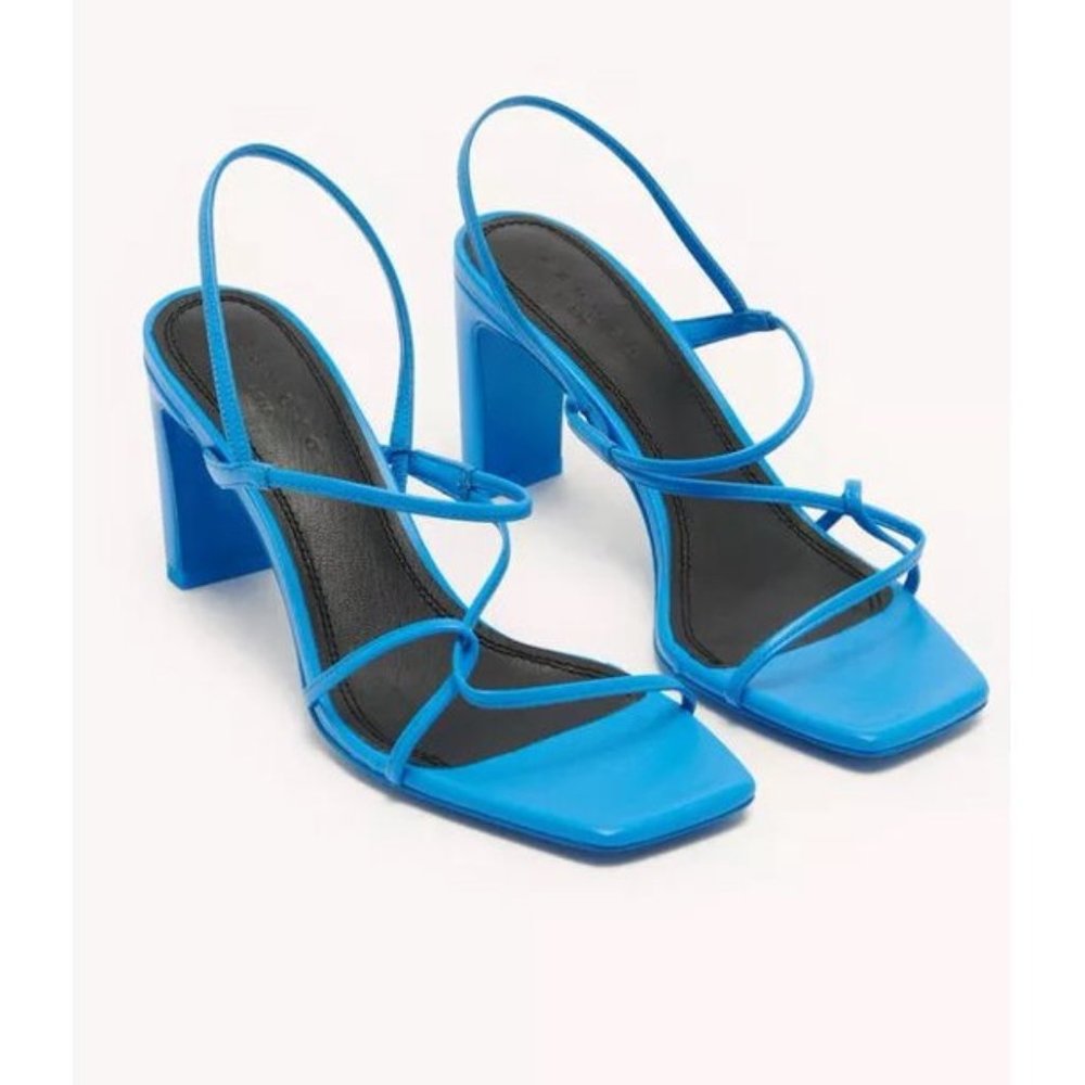 Sandro Blue Women's Faye Leather Geometric High Heel Strappy Sandals, EU 38